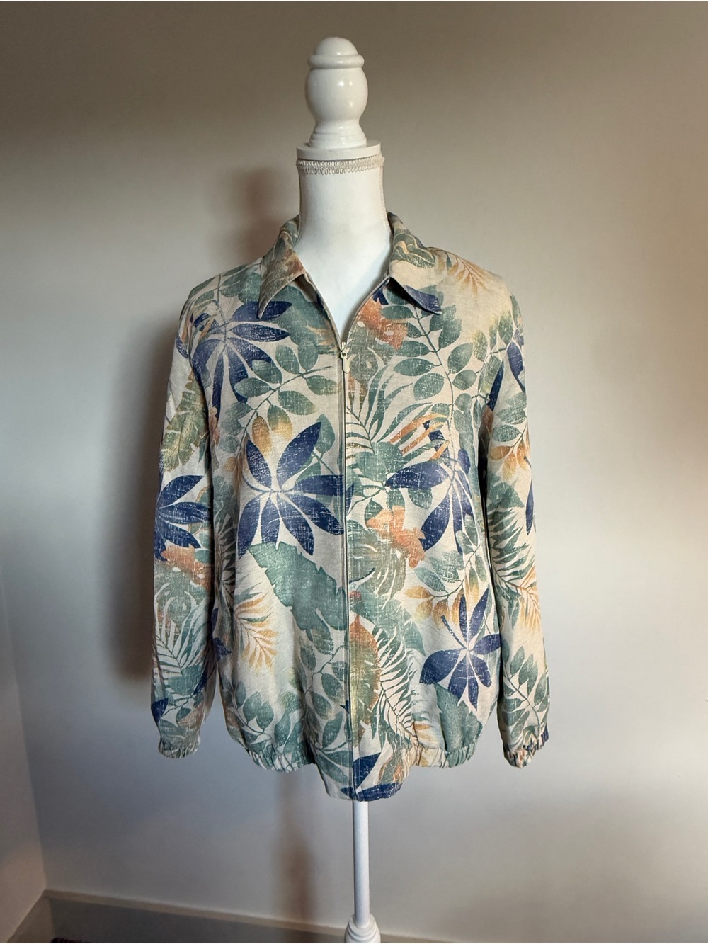 Vintage 1998 Alfred Dunner Tropical Floral Zip Jacket Size 8 Shoulder Pads